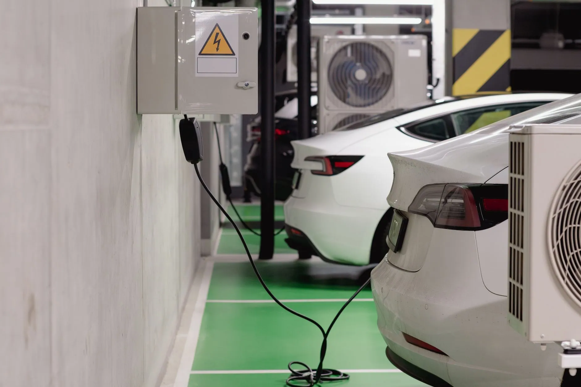 Electric vehicle charging point in a commercial car park